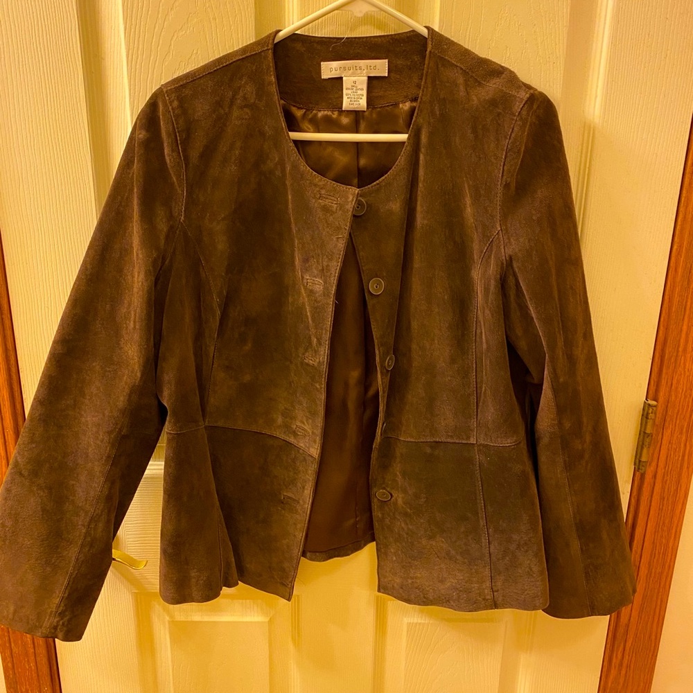Suede brown peplum jacket. Size 12